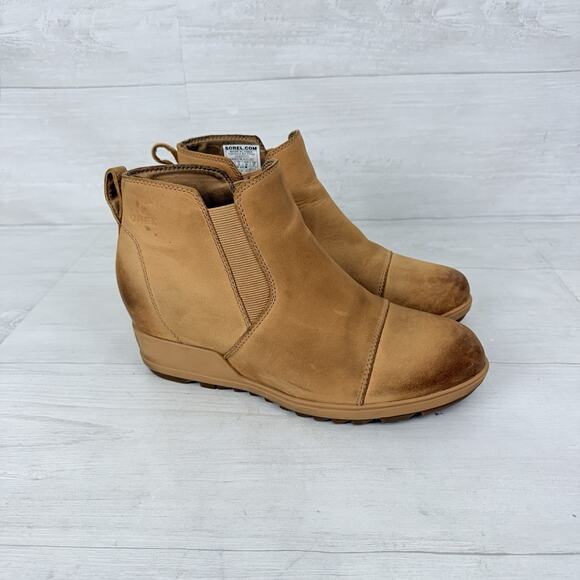 Sorel Evie Chelsea Bootie Womens 10 Pull-On Ankle Boots Tan Leather Fall Comfort - Picture 1 of 13